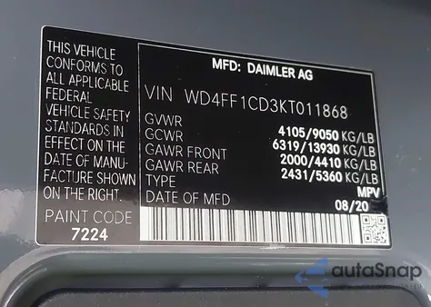 2019 Mercedes-Benz Sprinter 2500 High Roof V6 z USA, uszkodzony, nr VIN WD4FF1CD3KT011868